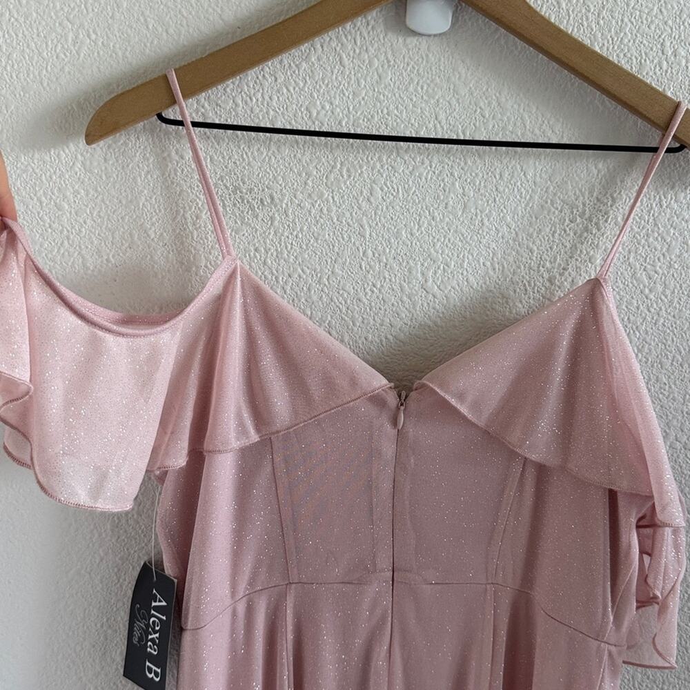NWT Alexa B Nites Elegant Pink Off-Shoulder Dress Delicate Glitter Lined 6 - Picture 6 of 7